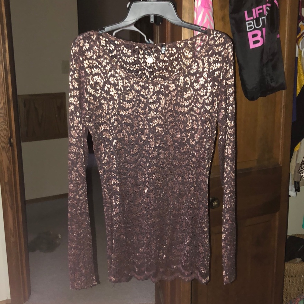 Long sleeve lace top with scoop neck